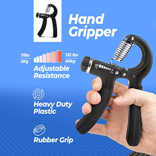 Grip Strength Trainer Kit - 5 Pack, Hand Grip Strengthener Kit, Hand Strengthener + Grip Strength Kit | Hand Exerciser Grip Strengthener Kit, Grip Trainer + Hand Grips for Strength *Bonus Carry Bag*